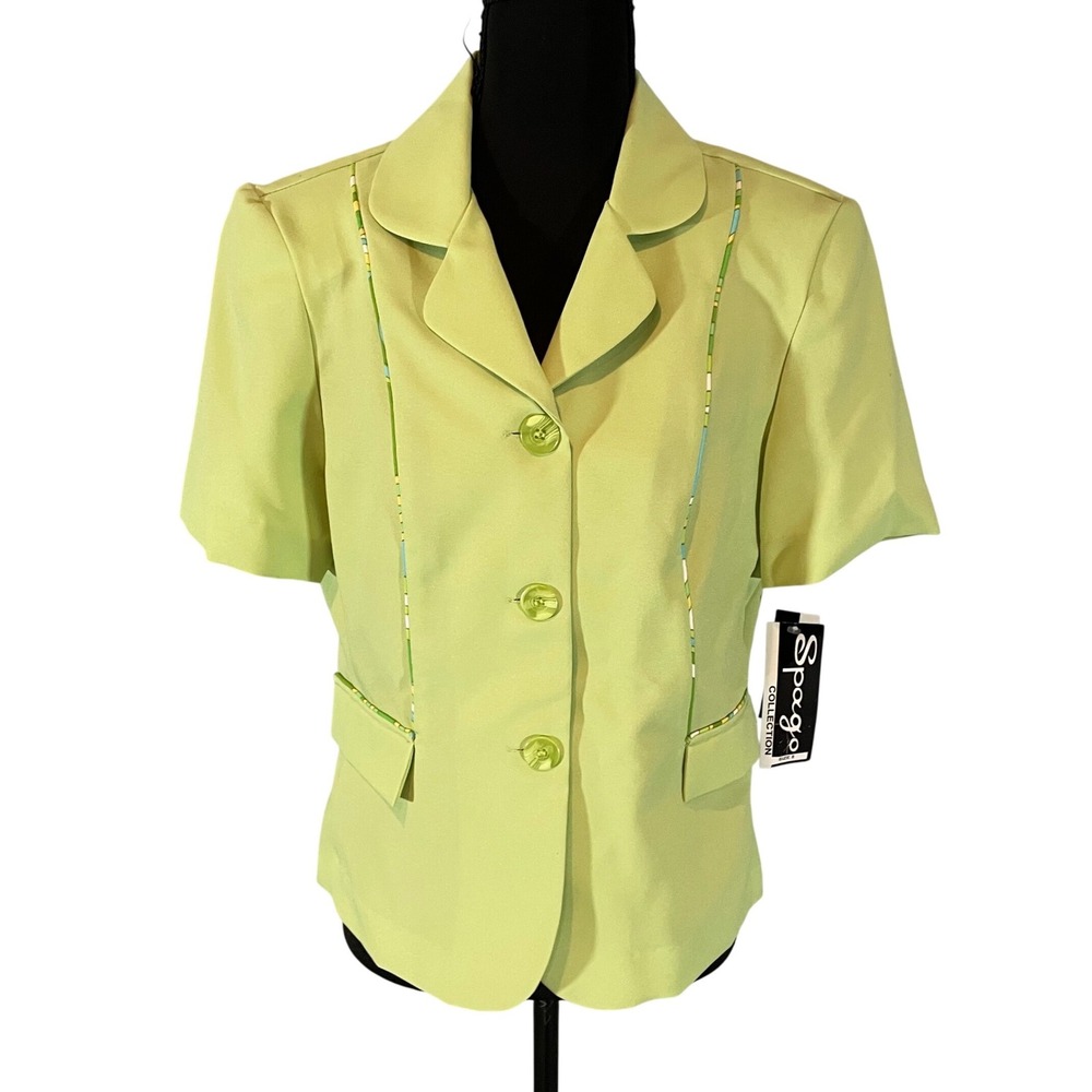 NWT VTG Spago Collection Womens Lime Green Short Sleeve Blazer‎ Jacket  Sz 8
